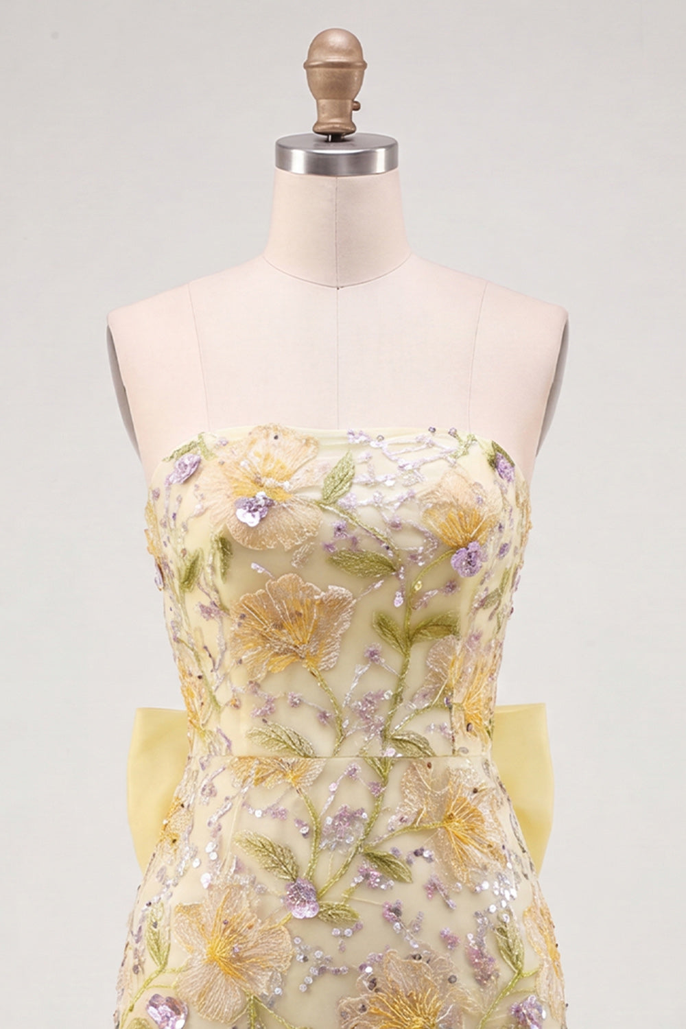 Sparkly Yellow Floral Sequin Tight Short Homecoming Dress