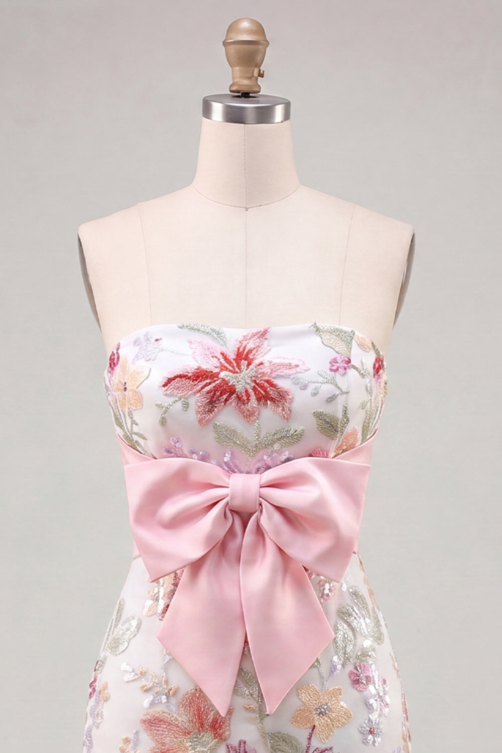 Lilac Floral Sequin Tight Short Homecoming Dress with Bow