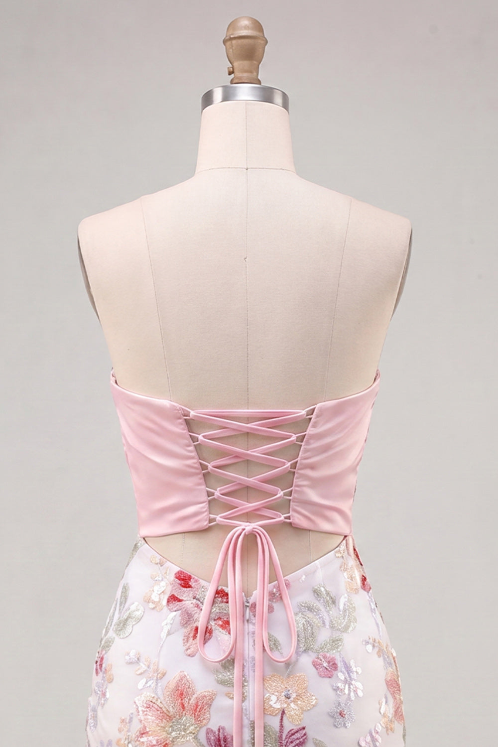 Lilac Floral Sequin Tight Short Homecoming Dress with Bow