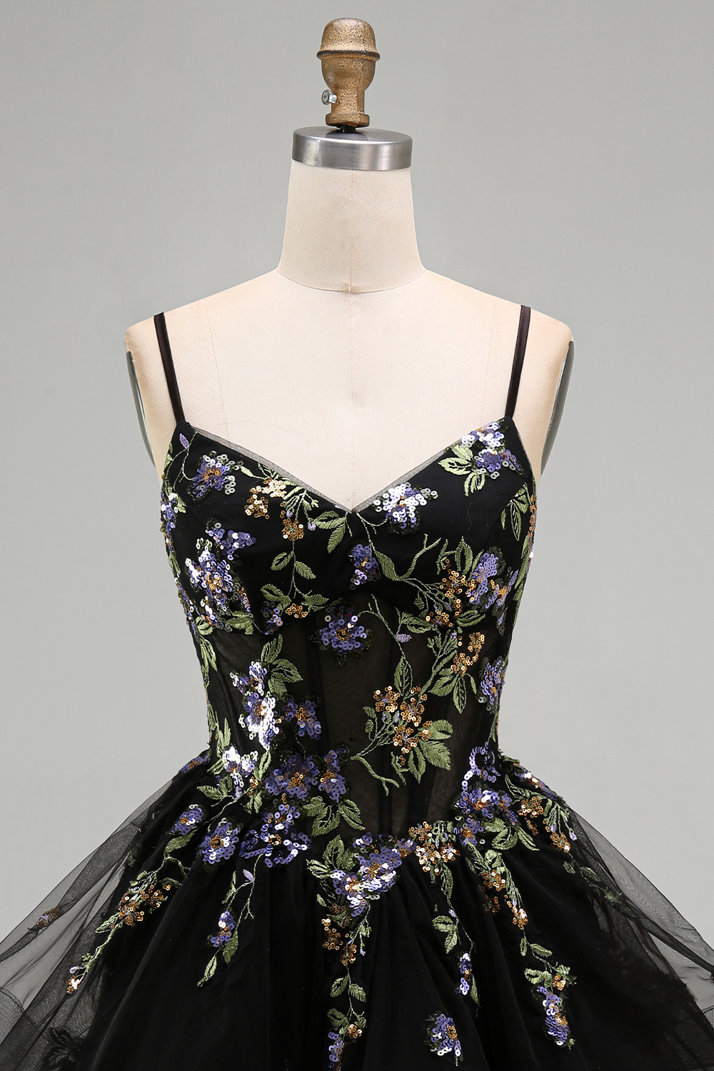Black Floral Ruffled Corset A-Line Short Homecoming Dress