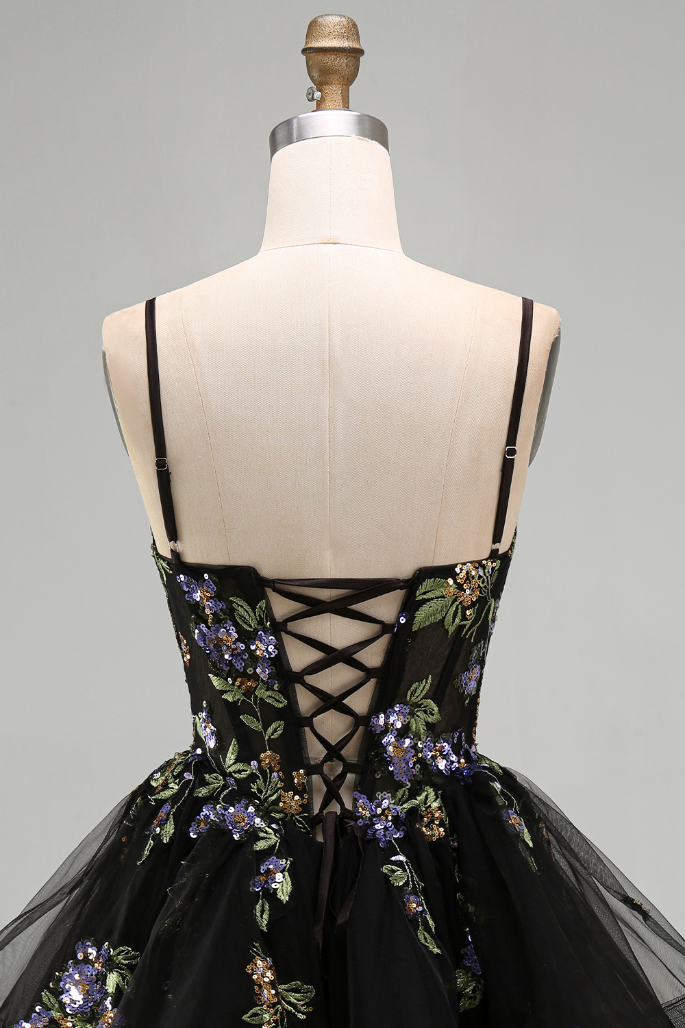 Black Floral Ruffled Corset A-Line Short Homecoming Dress