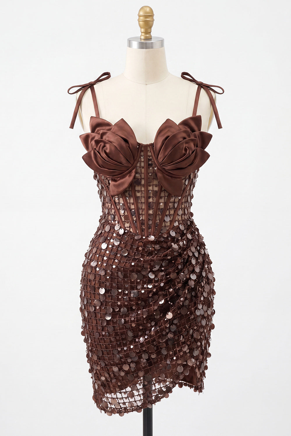 Sparkly Sequin Pink Tight Short Corset Homecoming Dress with Bows
