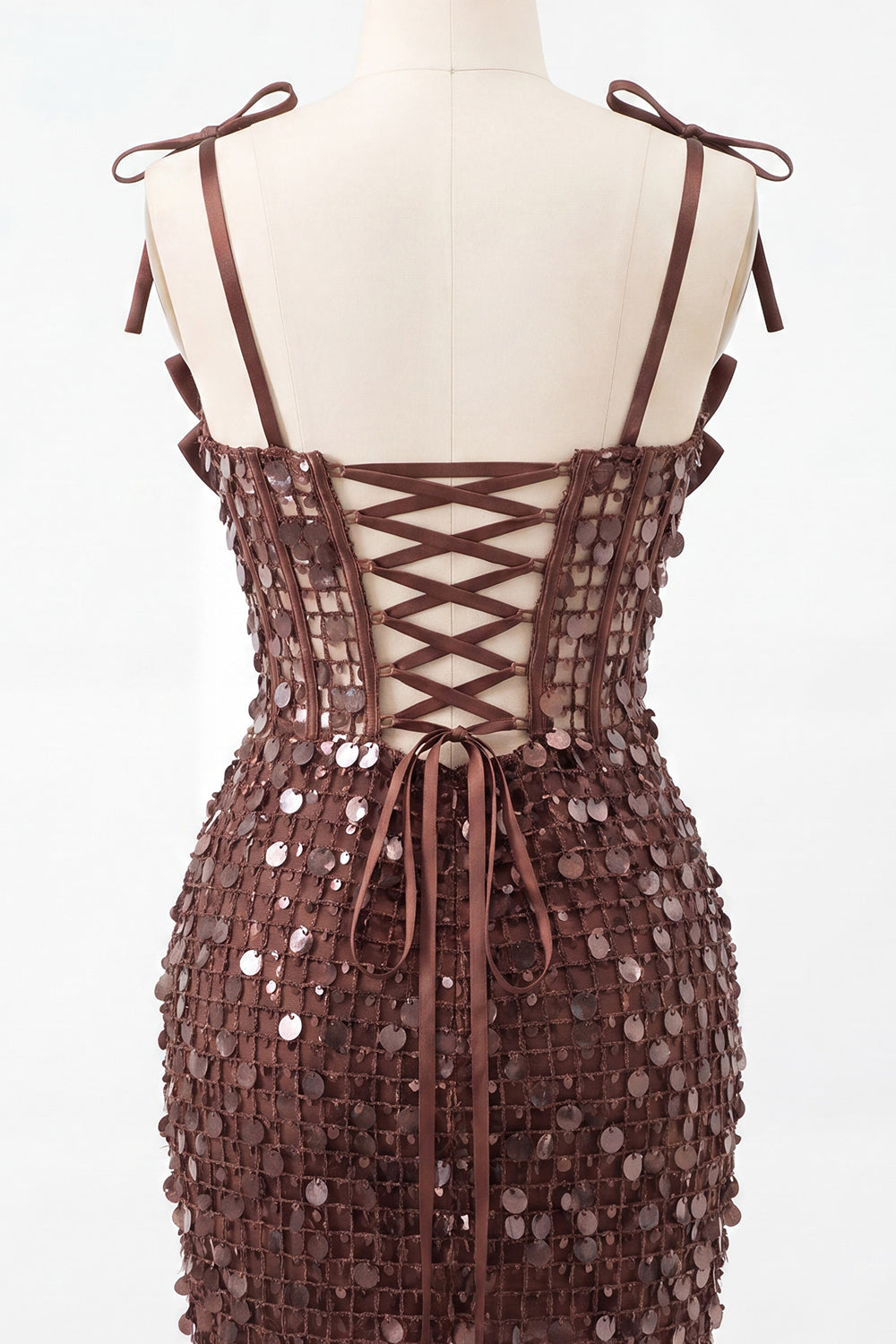 Sparkly Sequin Pink Tight Short Corset Homecoming Dress with Bows