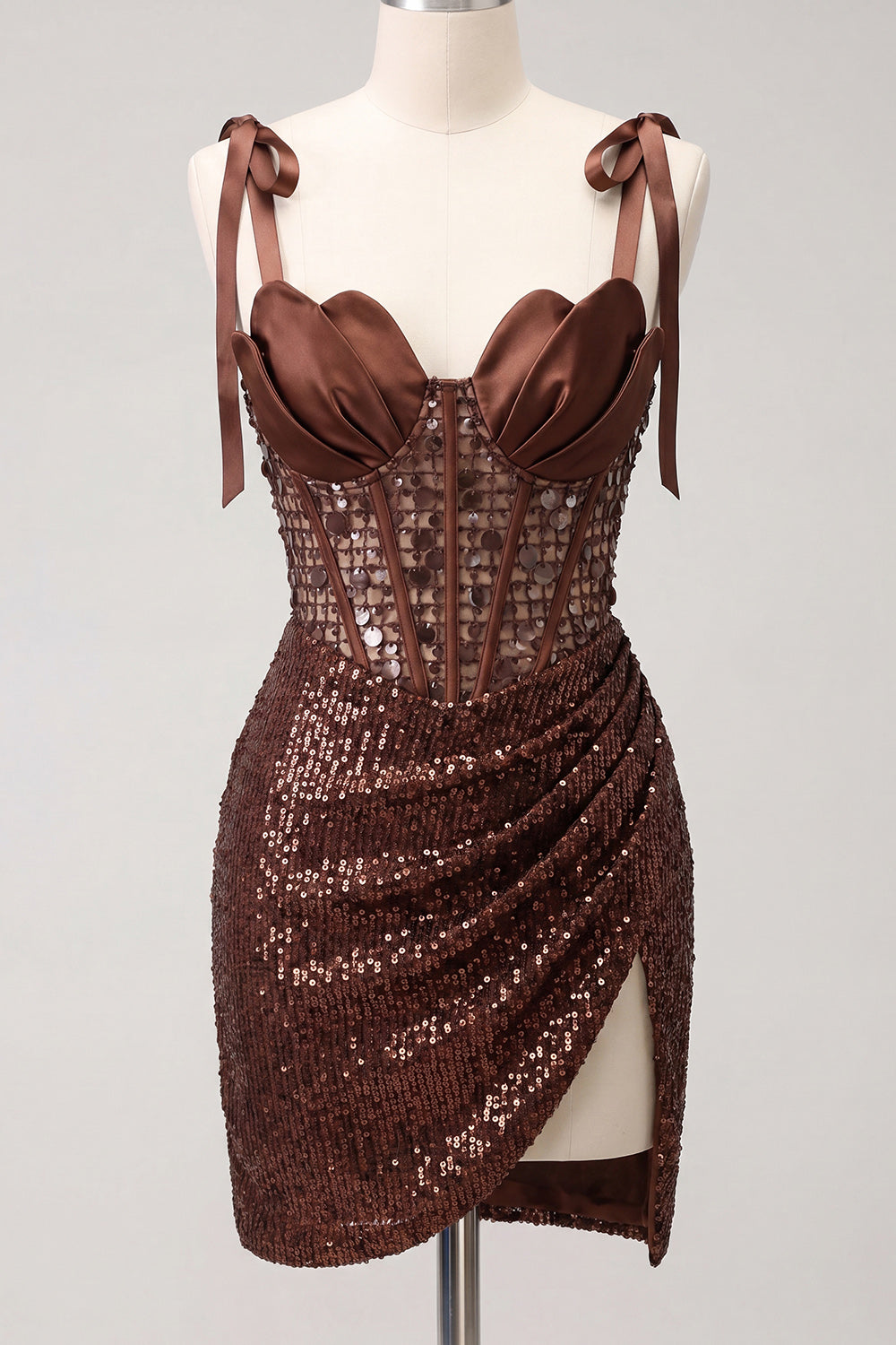 Sparkly Pink Sequin Short Tight Corset Ruched Homecoming Dress