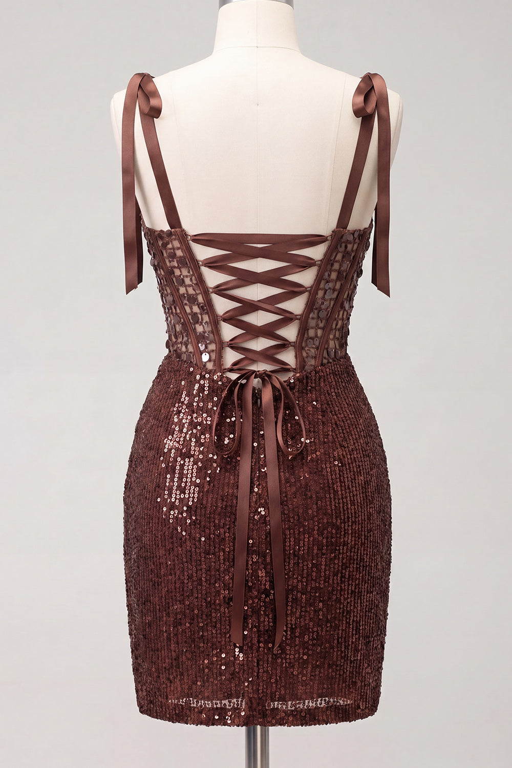 Sparkly Pink Sequin Short Tight Corset Ruched Homecoming Dress