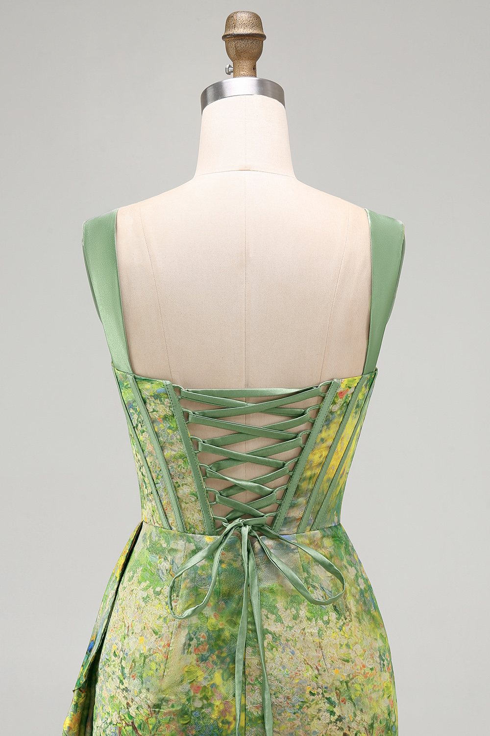 Green Floral Ruched Tight Short Corset Homecoming Dress with Beading