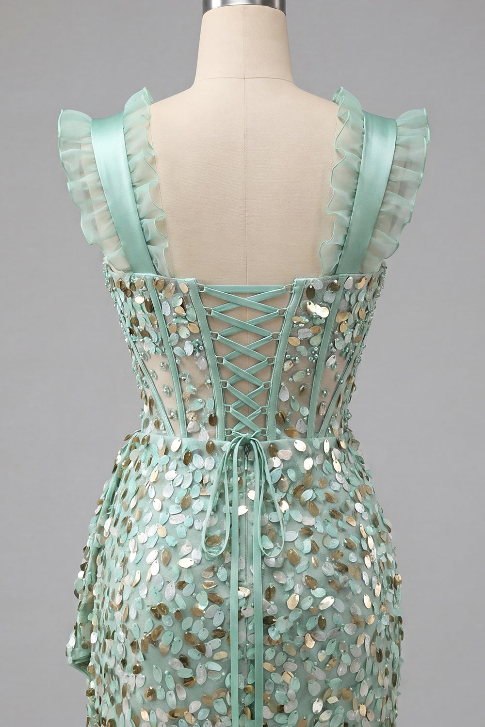 Sparkly Sequin Silver Tight Short Corset Homecoming Dress with Ruffles