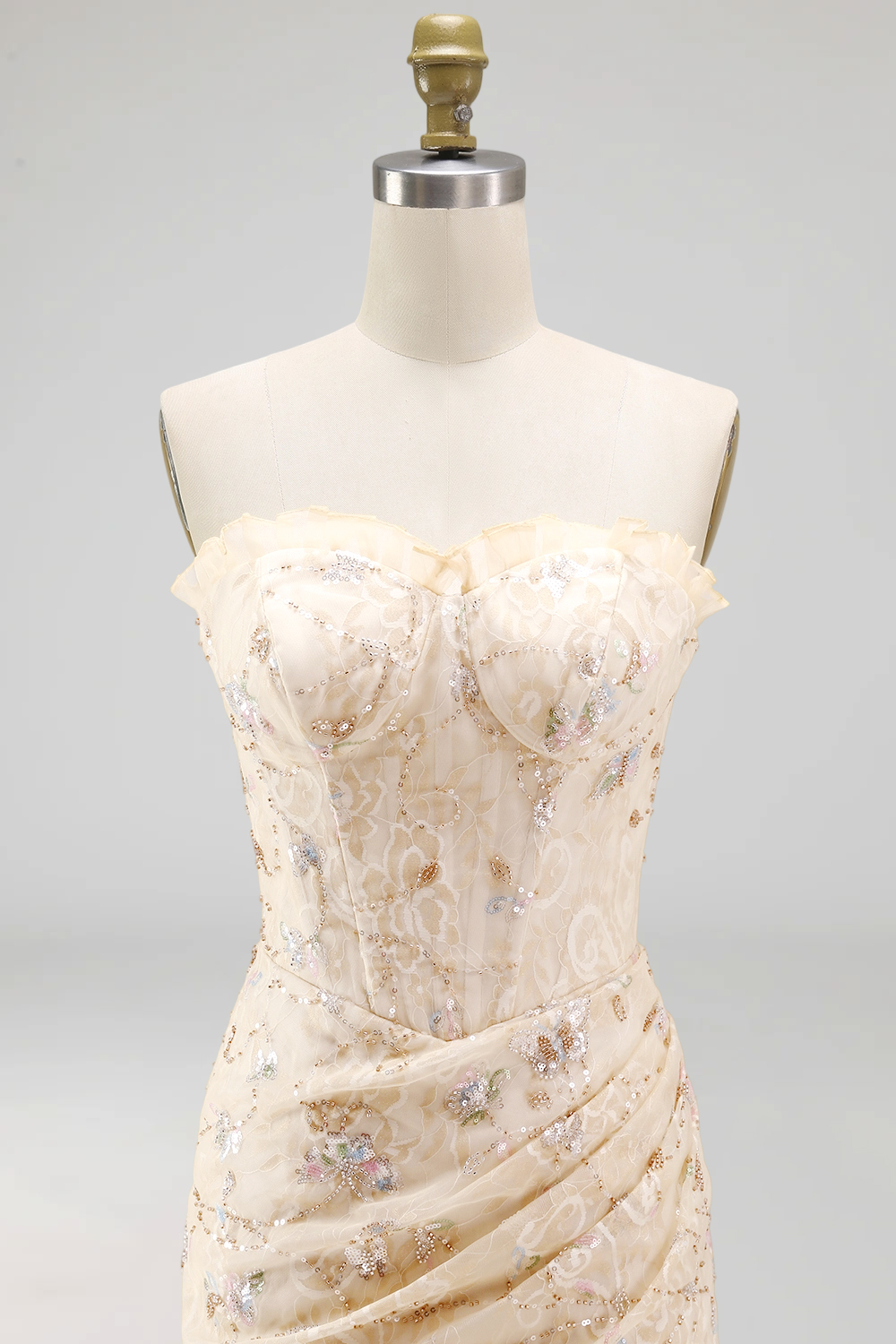 Floral Green Tight Short Corset Homecoming Dress with Ruffles