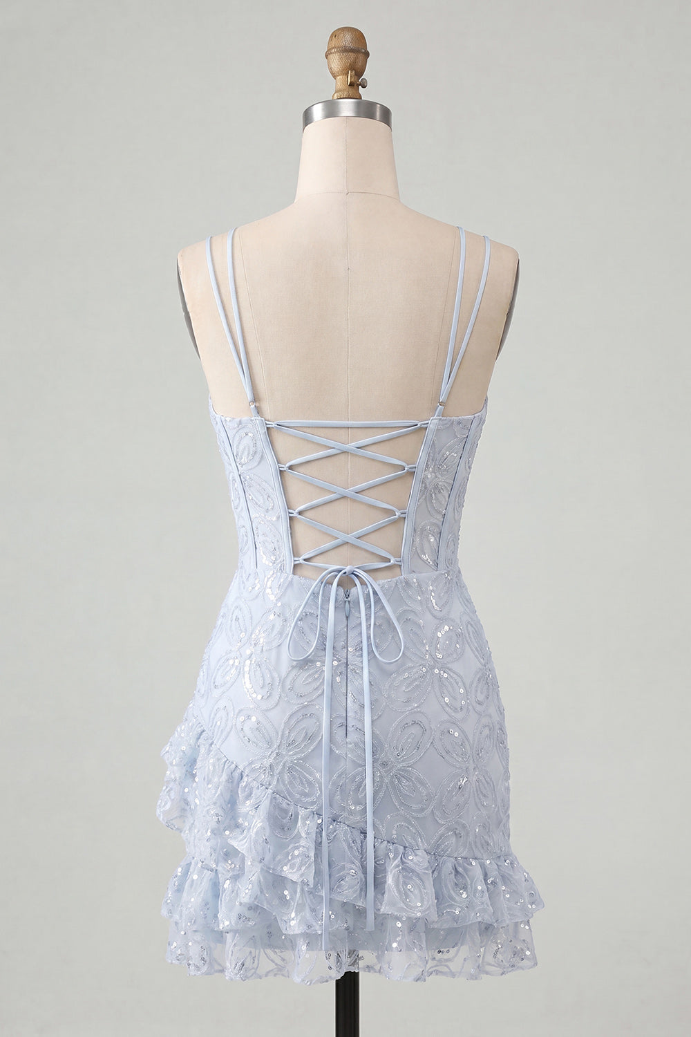 Floral Ivory Sequin Tight Short Corset Homecoming Dress with Ruffles