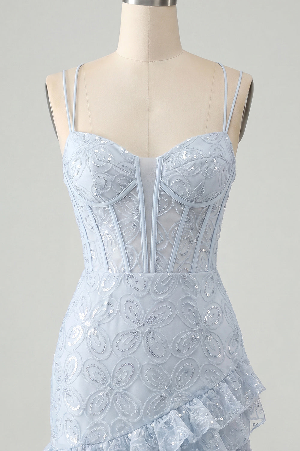 Floral Ivory Sequin Tight Short Corset Homecoming Dress with Ruffles
