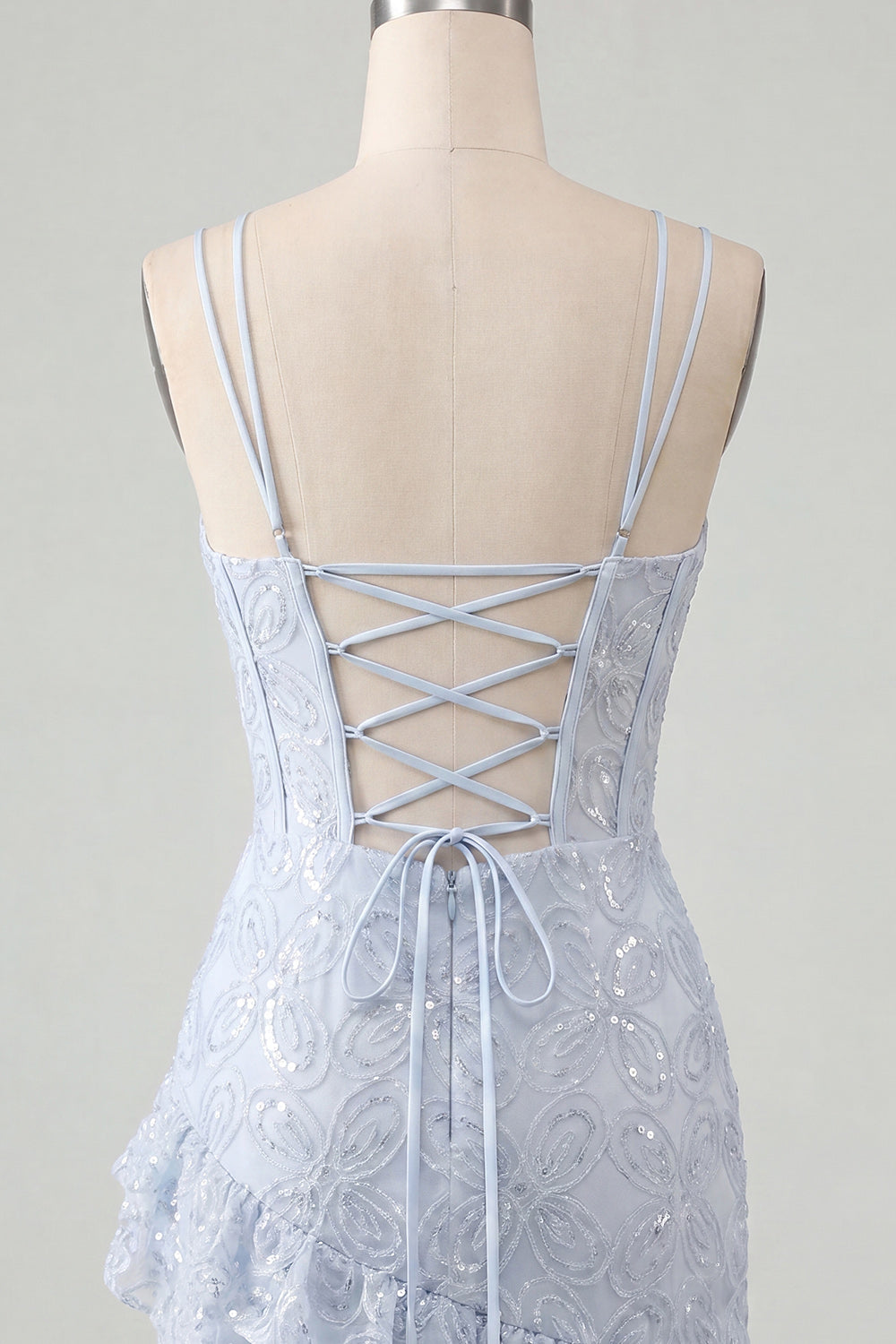 Floral Ivory Sequin Tight Short Corset Homecoming Dress with Ruffles
