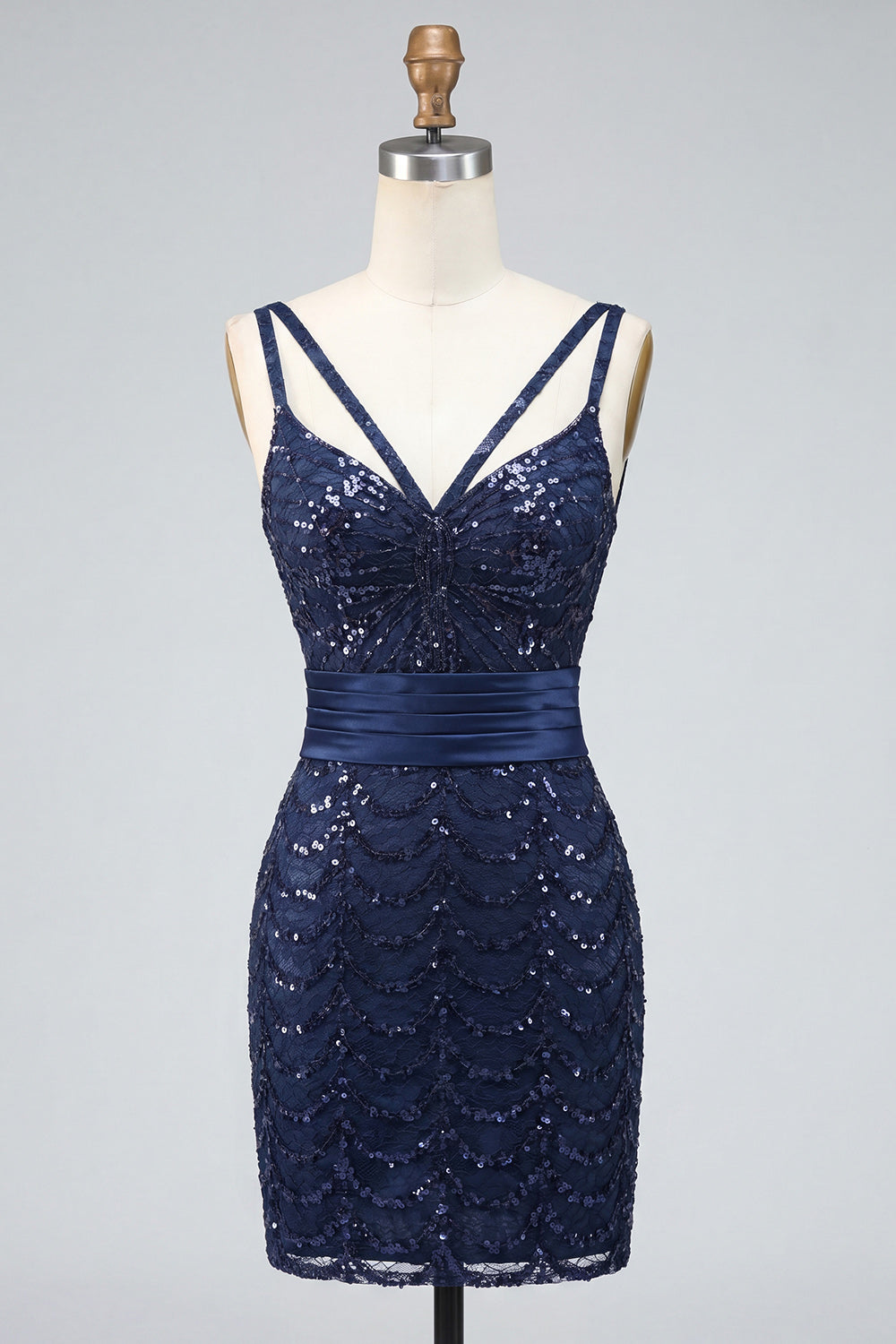 Sparkly Dark Green Spaghetti Straps Tight Sequin Short Homecoming Dress