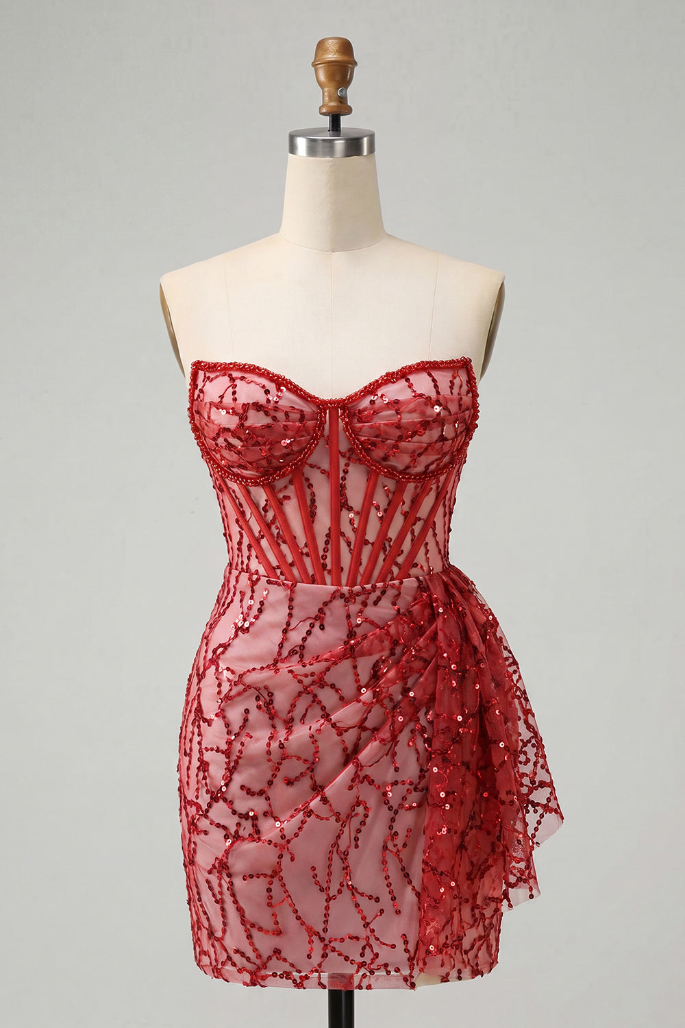Sparkly Silver Sequin Ruched Corset Tight Short Homecoming Dress