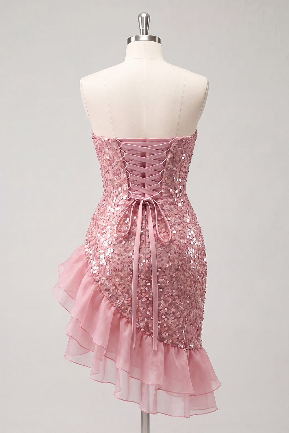 Sparkly Champagne Ruched Sequin Ruffled Tight Short Homecoming Dress