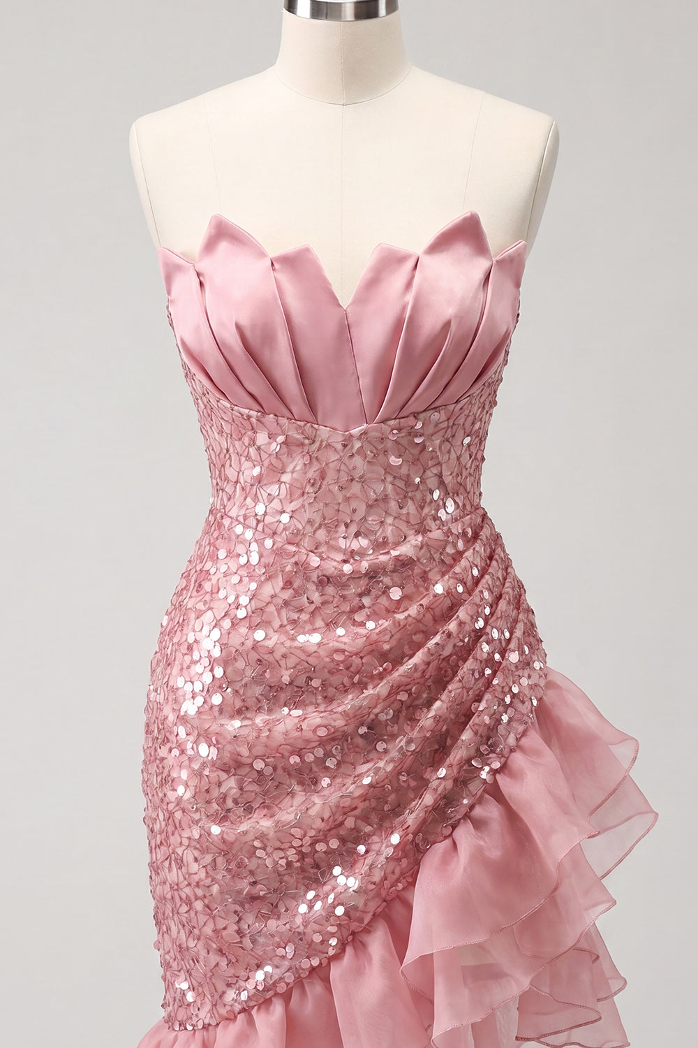 Sparkly Champagne Ruched Sequin Ruffled Tight Short Homecoming Dress