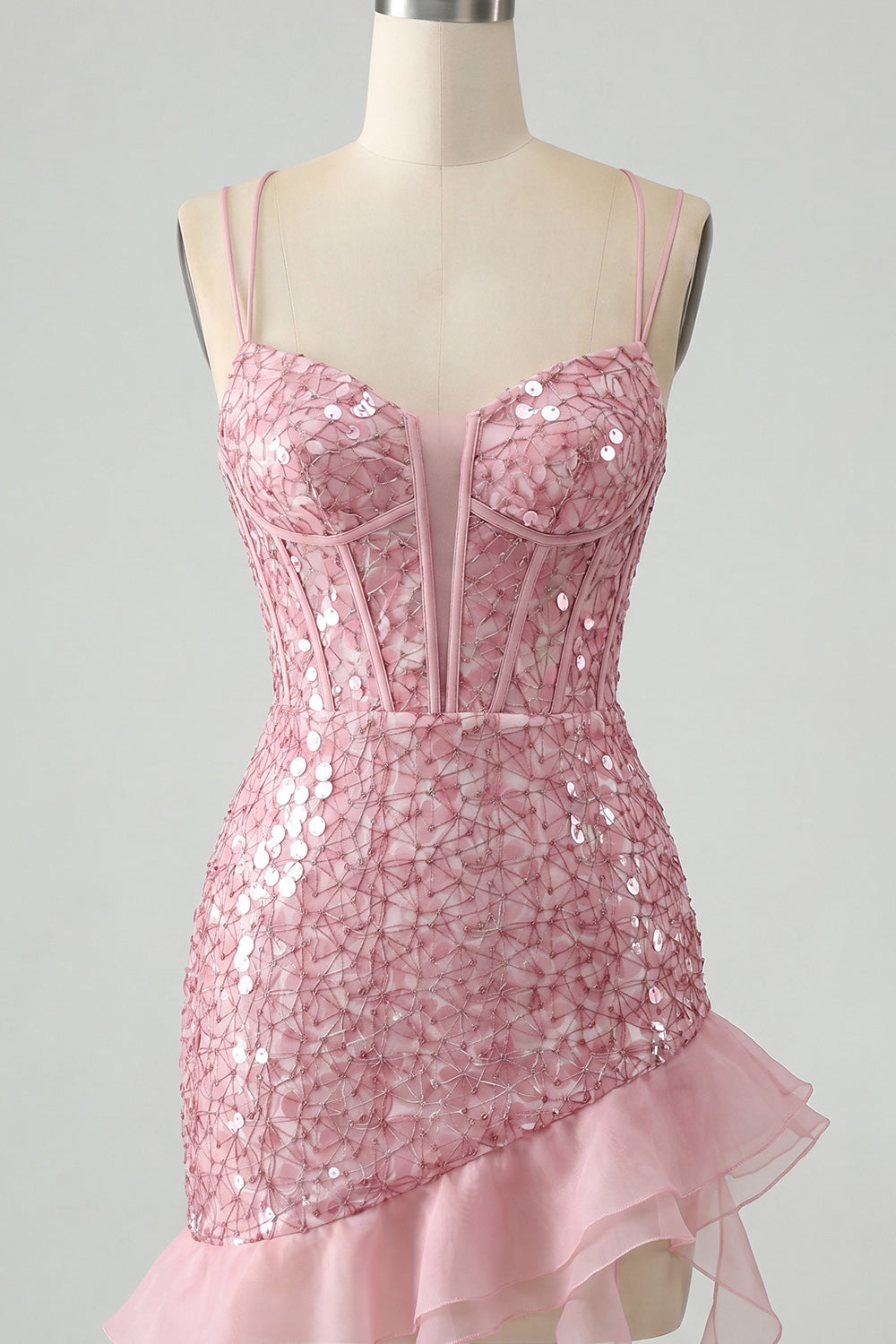 Sparkly Sequin Black Tight Short Corset Homecoming Dress with Ruffles