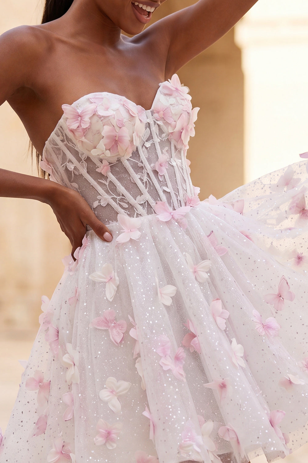 Glitter Light Blue A-Line Corset Short Homecoming Dress with 3D Butterflies
