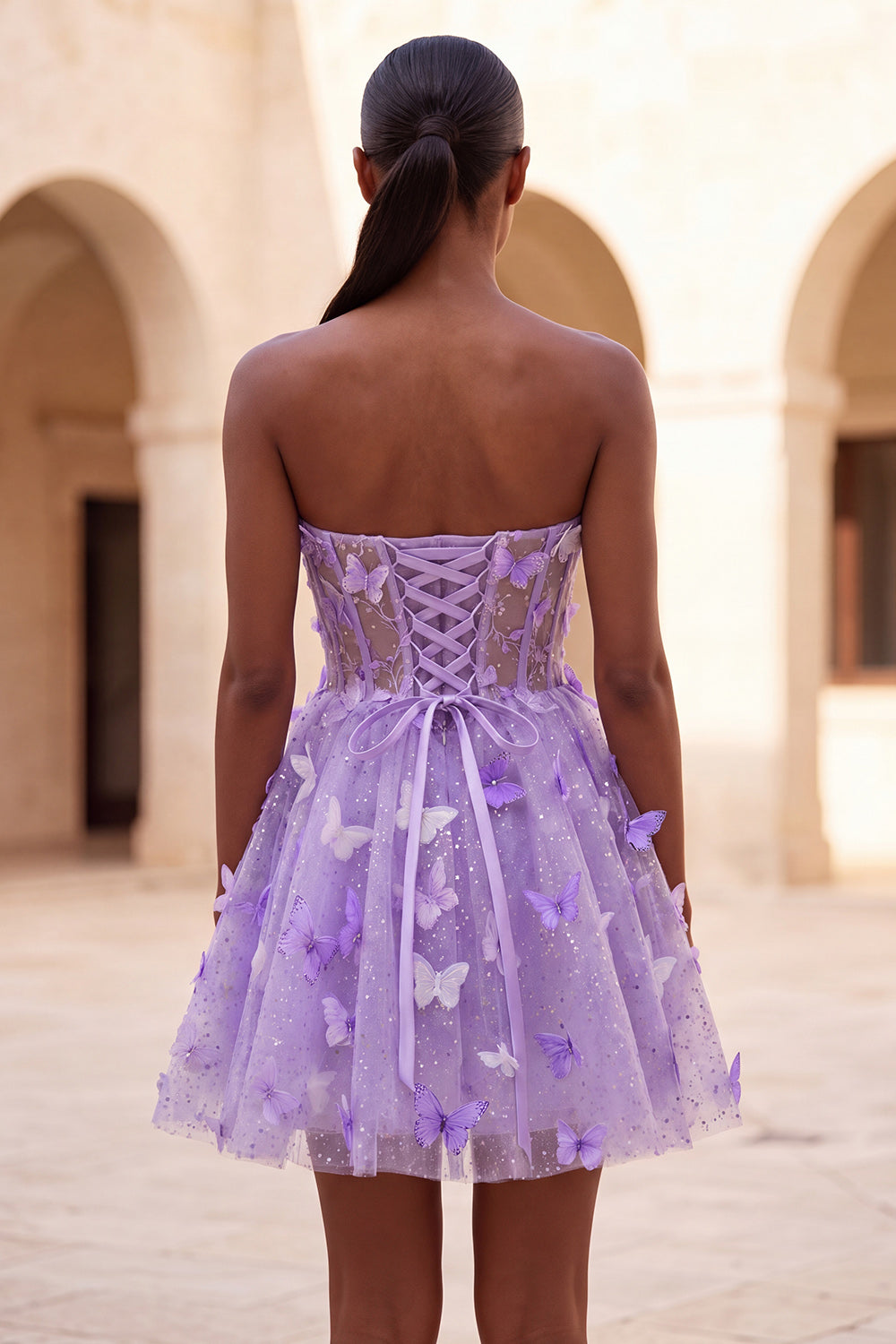 Glitter Light Blue A-Line Corset Short Homecoming Dress with 3D Butterflies