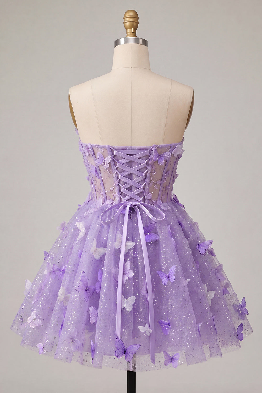 Glitter Light Blue A-Line Corset Short Homecoming Dress with 3D Butterflies