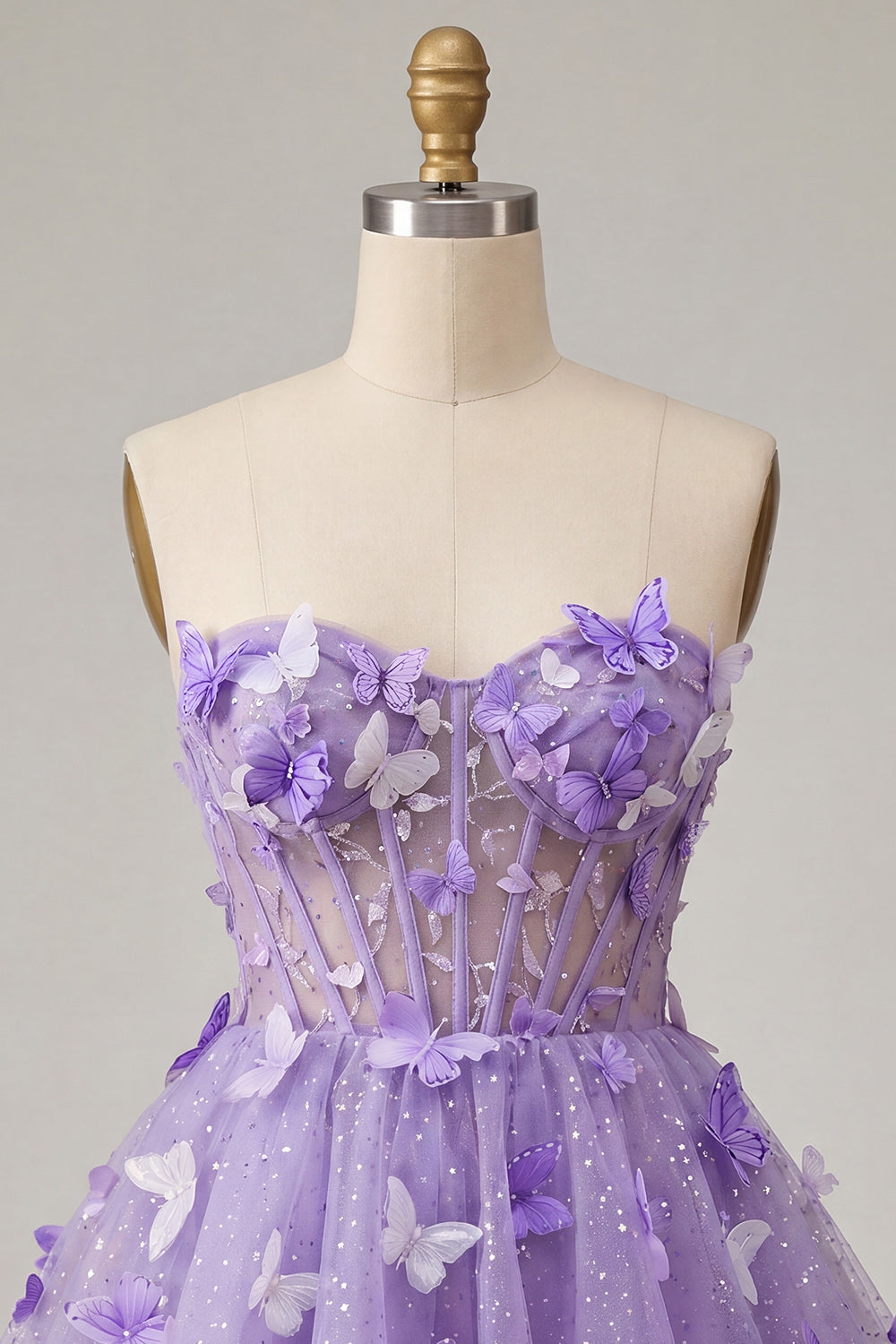 Glitter Light Blue A-Line Corset Short Homecoming Dress with 3D Butterflies