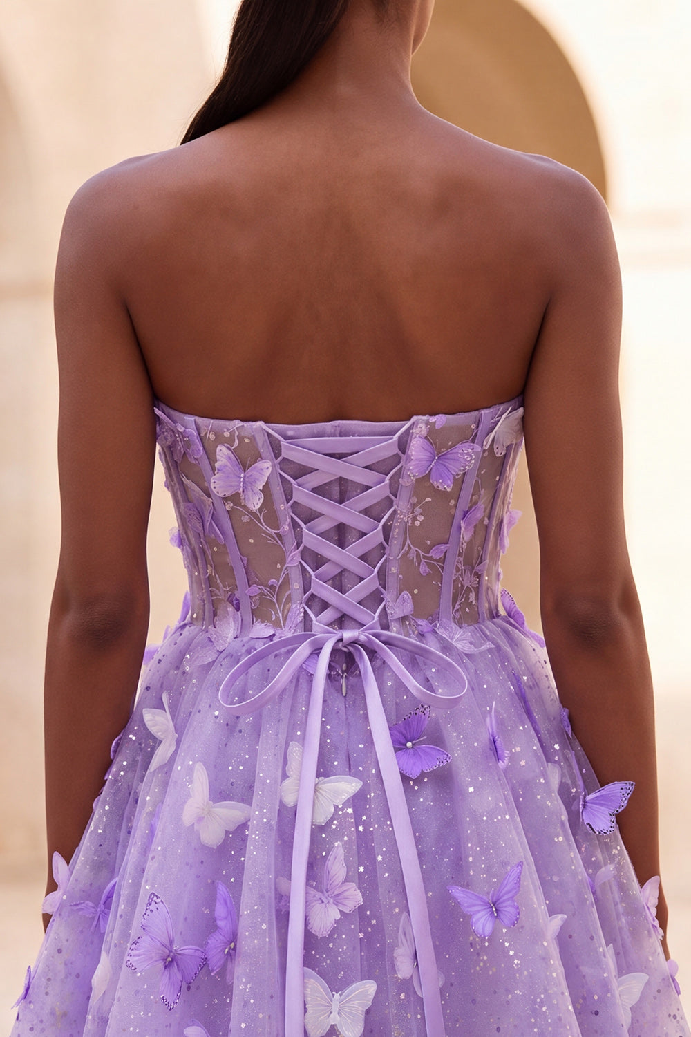 Glitter Light Blue A-Line Corset Short Homecoming Dress with 3D Butterflies