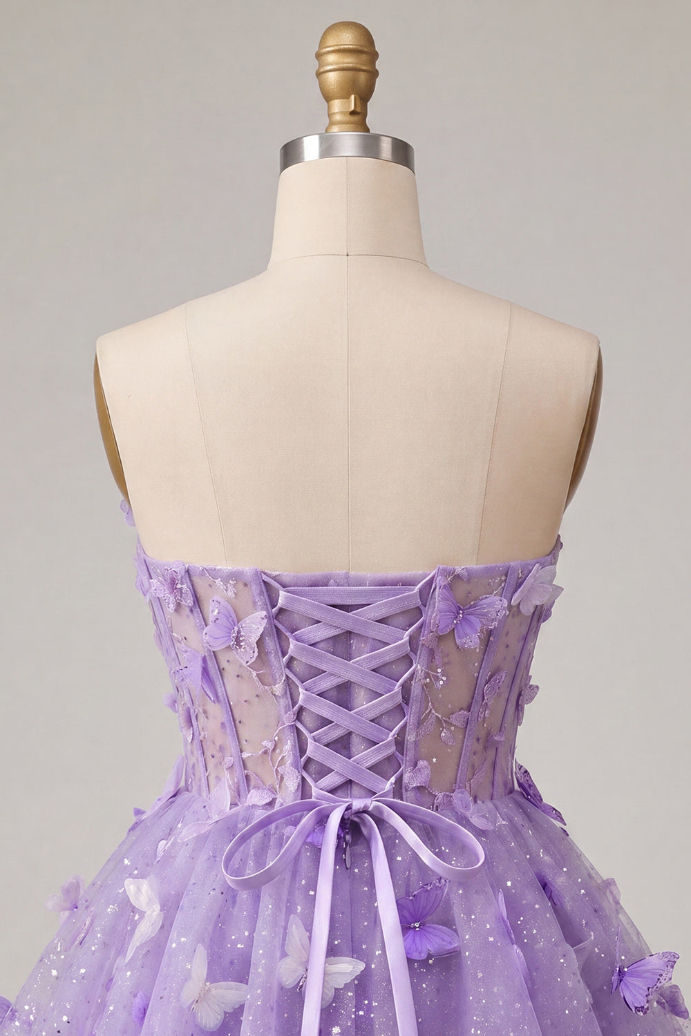Glitter Light Blue A-Line Corset Short Homecoming Dress with 3D Butterflies