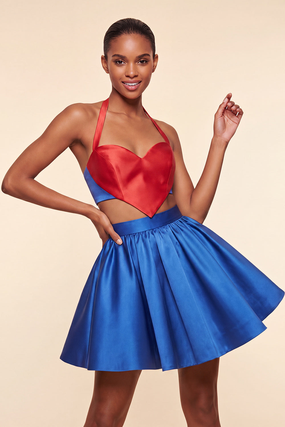 2 Piece Pink and Green Halter Neck Short Homecoming Dress