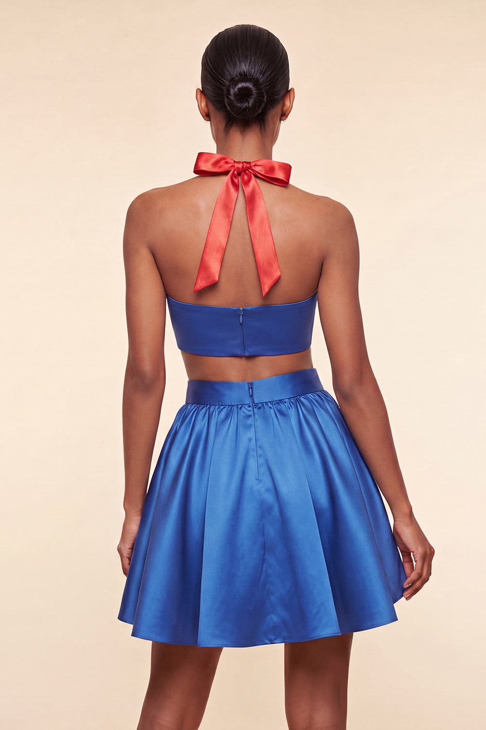 2 Piece Pink and Green Halter Neck Short Homecoming Dress