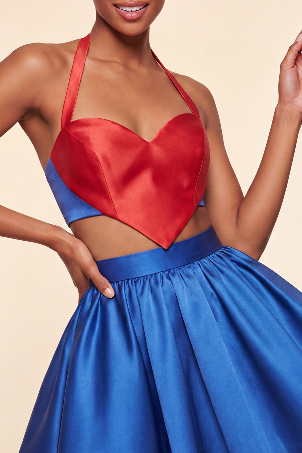 2 Piece Pink and Green Halter Neck Short Homecoming Dress