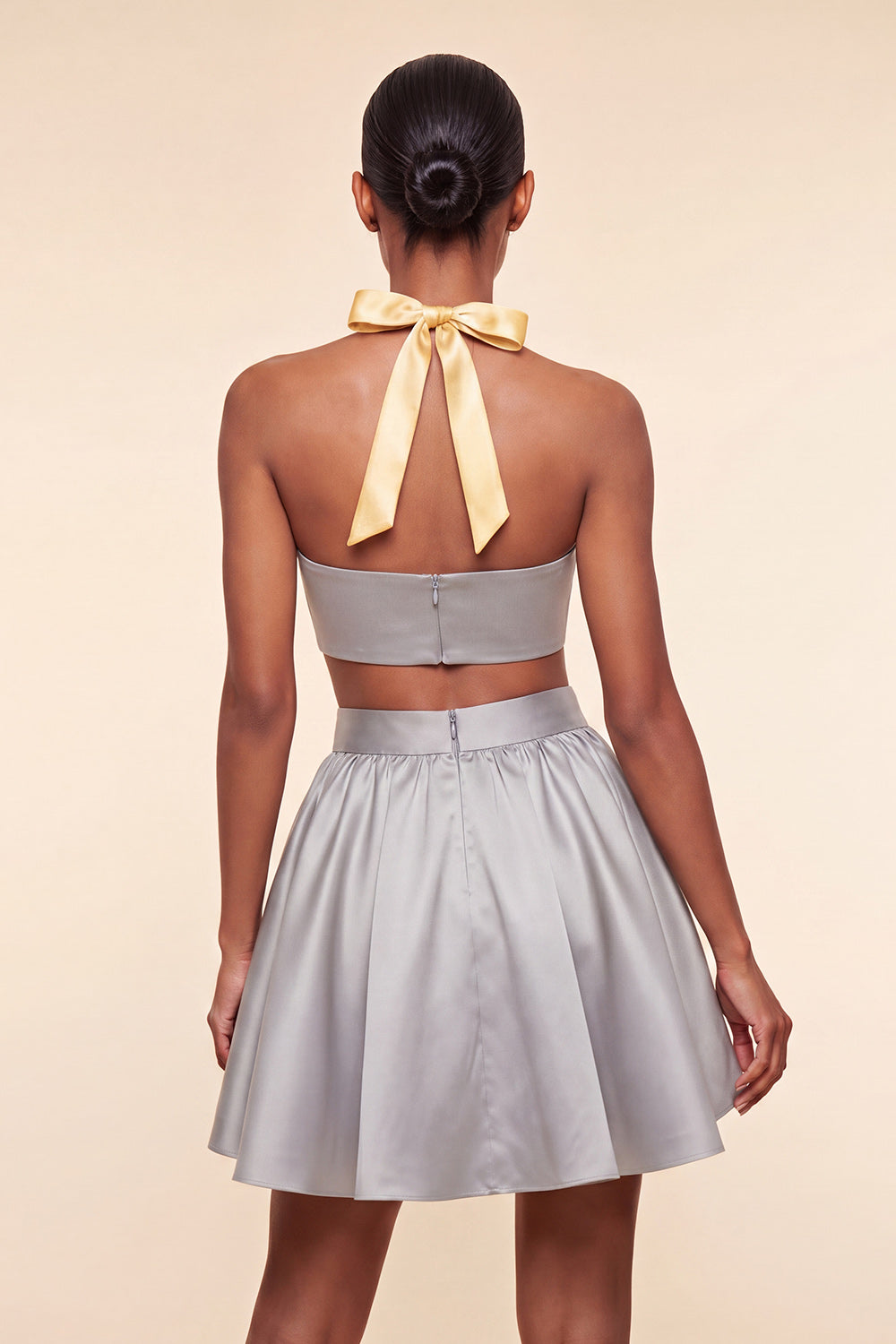 2 Piece Pink and Green Halter Neck Short Homecoming Dress