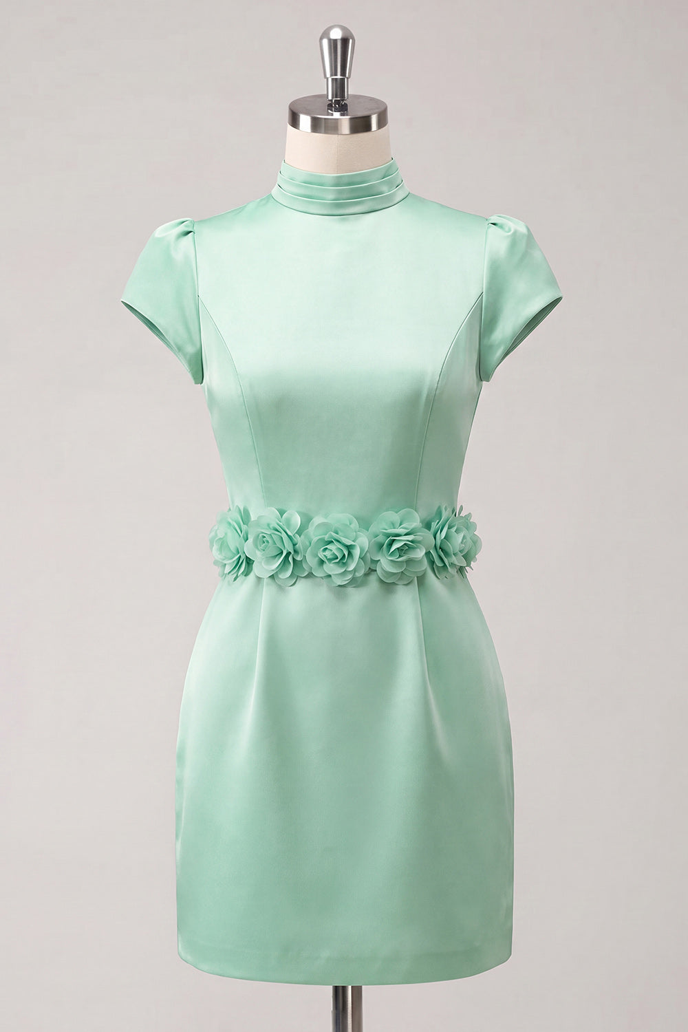 Blue High Neck Tight Short Homecoming Dress with Sleeves