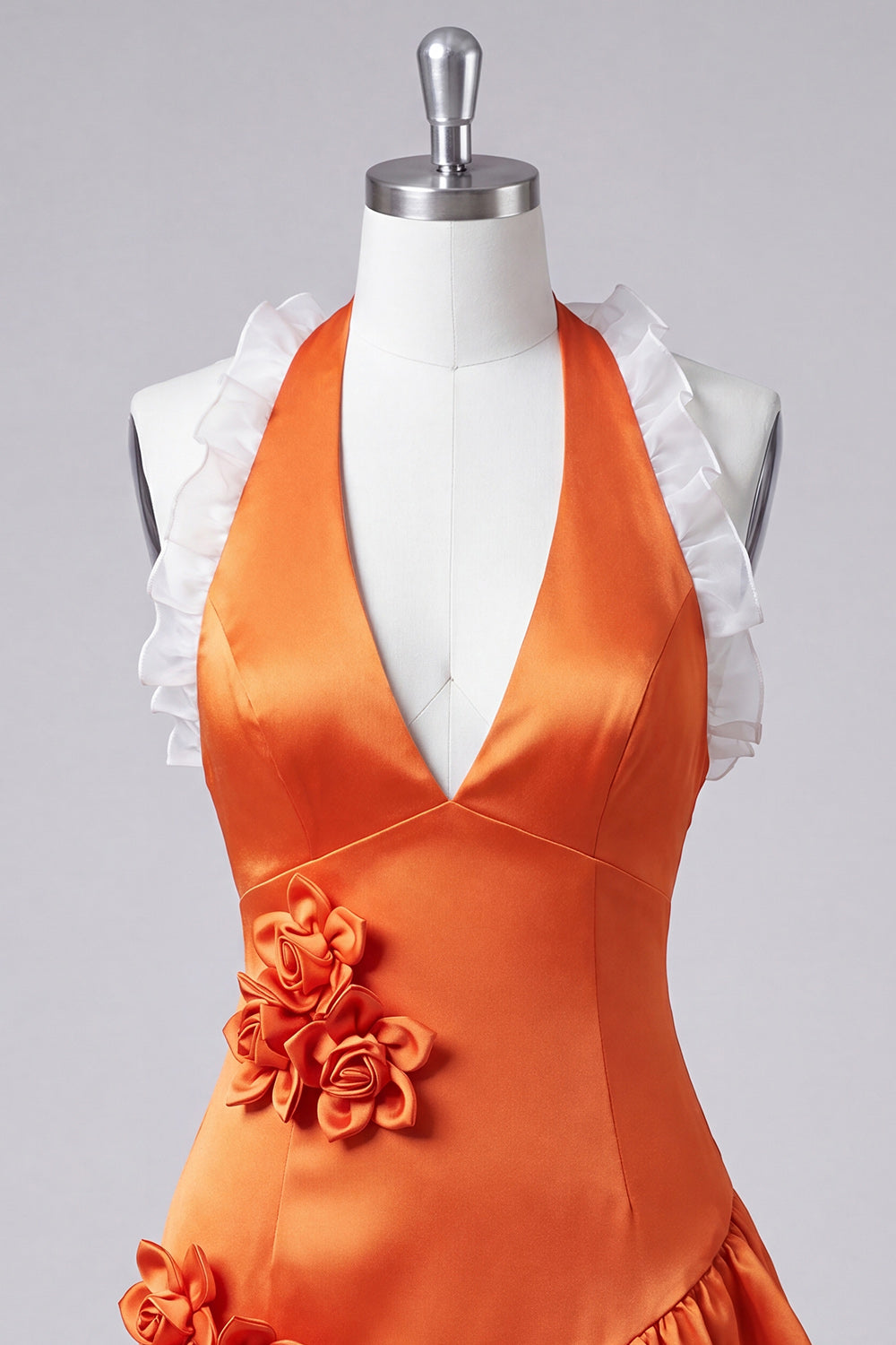 Floral Silver Halter Neck Tight Short Homecoming Dress with Ruffles