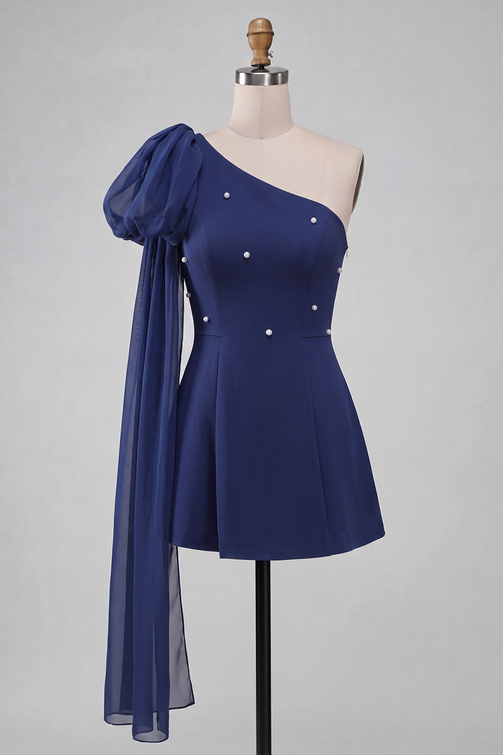 Light Blue Beaded Short A-Line Homecoming Dress with Side Cape