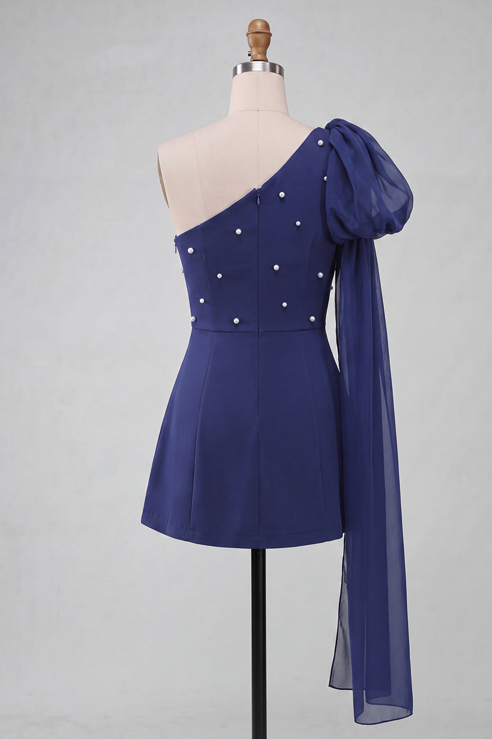 Light Blue Beaded Short A-Line Homecoming Dress with Side Cape