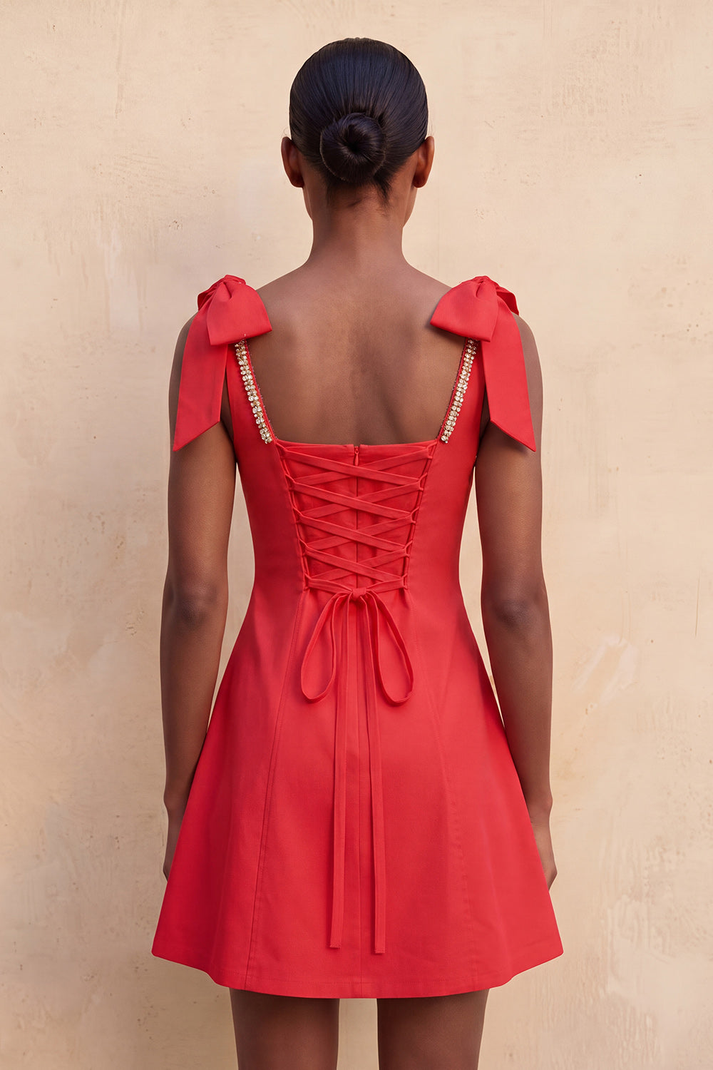 Red Scoop Neck A-Line Short Homecoming Dress with Bows