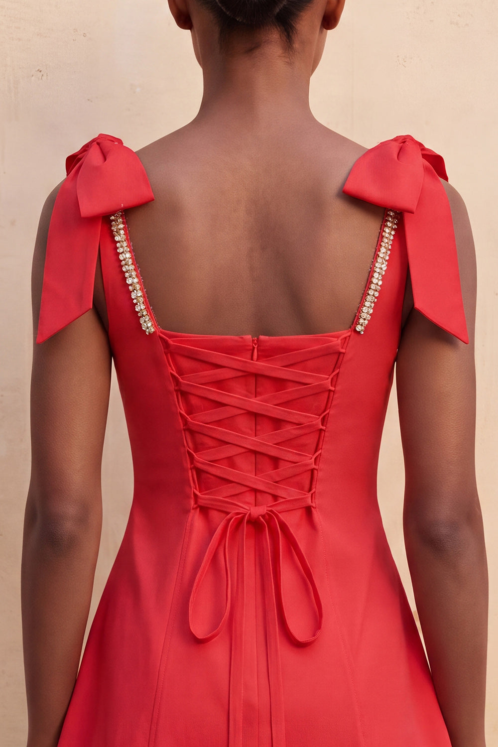 Red Scoop Neck A-Line Short Homecoming Dress with Bows