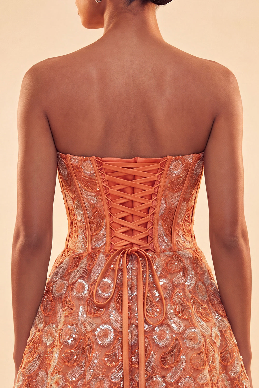 Sparkly Corset Orange Beaded A-Line Lace Short Homecoming Dress