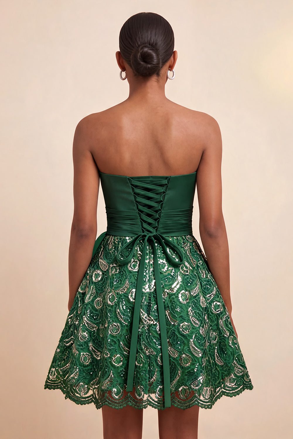 Dark Green Lace Ruched A Line Short Homecoming Dress with Sash