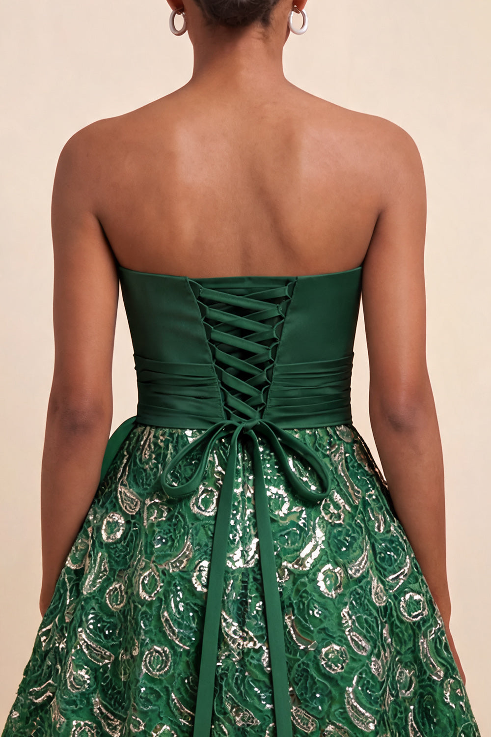 Dark Green Lace Ruched A Line Short Homecoming Dress with Sash