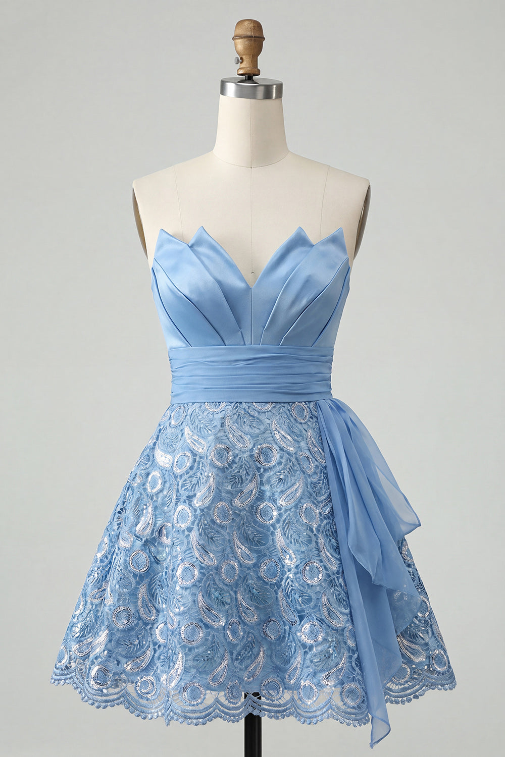 Dark Green Lace Ruched A Line Short Homecoming Dress with Sash