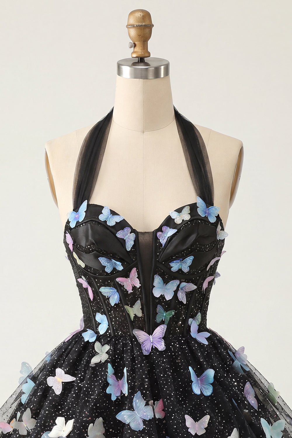 Glitter Light Blue Corset Short A-Line Homecoming Dress with 3D Butterflies