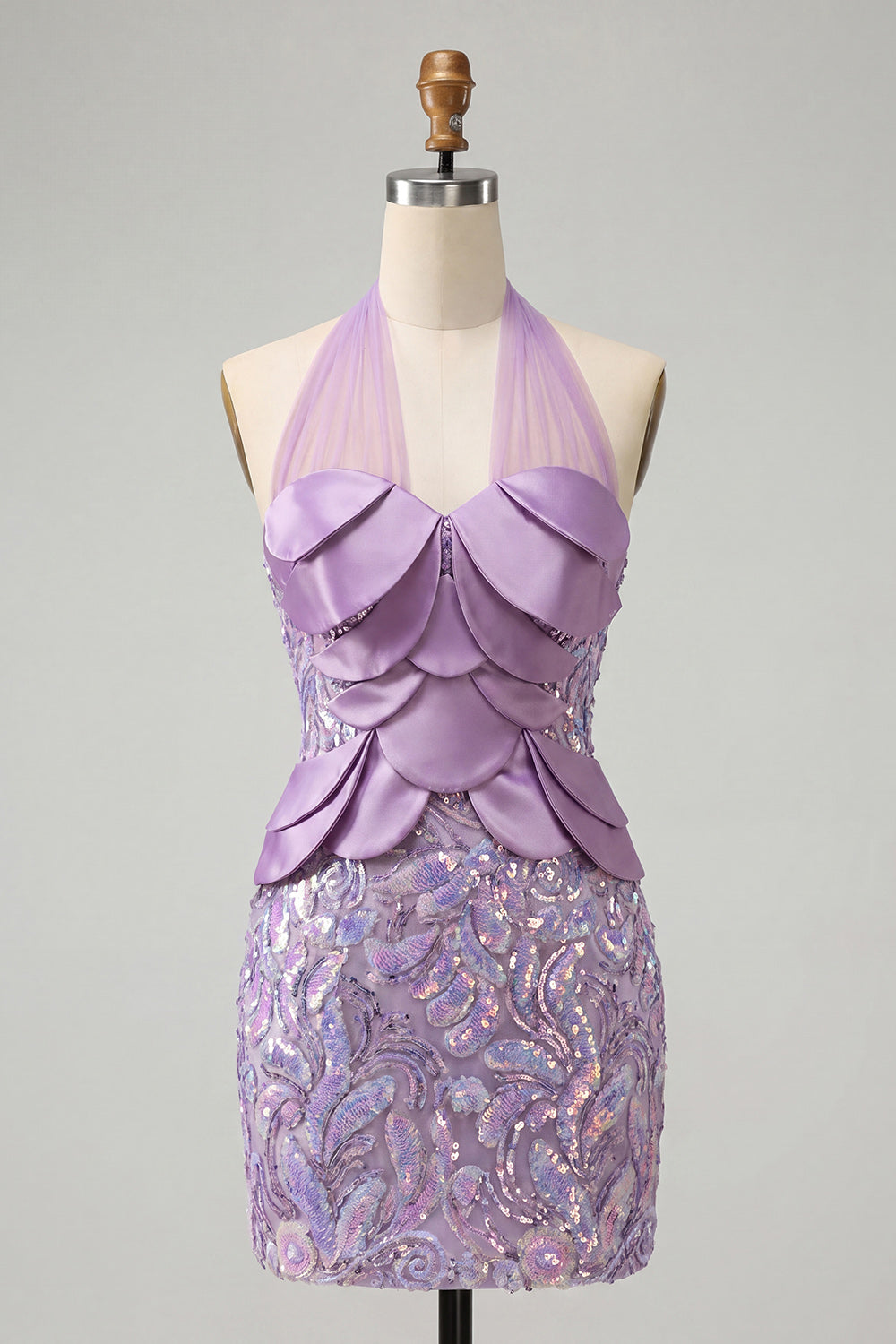 Sparkly Pink Sequin Halter Tight Short Homecoming Dress