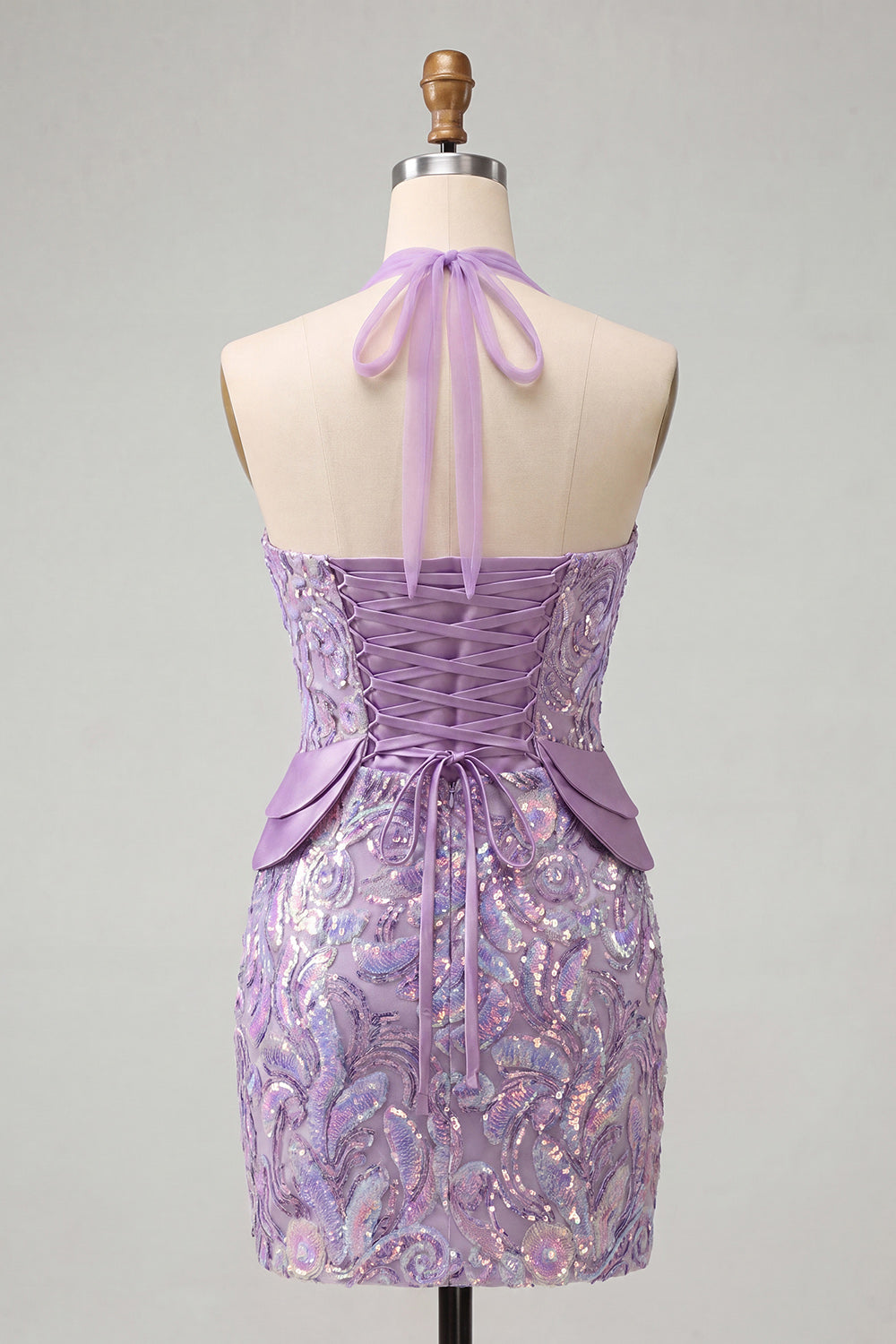 Sparkly Pink Sequin Halter Tight Short Homecoming Dress