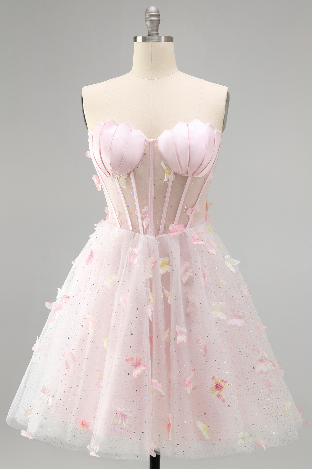 Sparkly Sky Blue Corset Short A-Line Homecoming Dress with 3D Butterflies