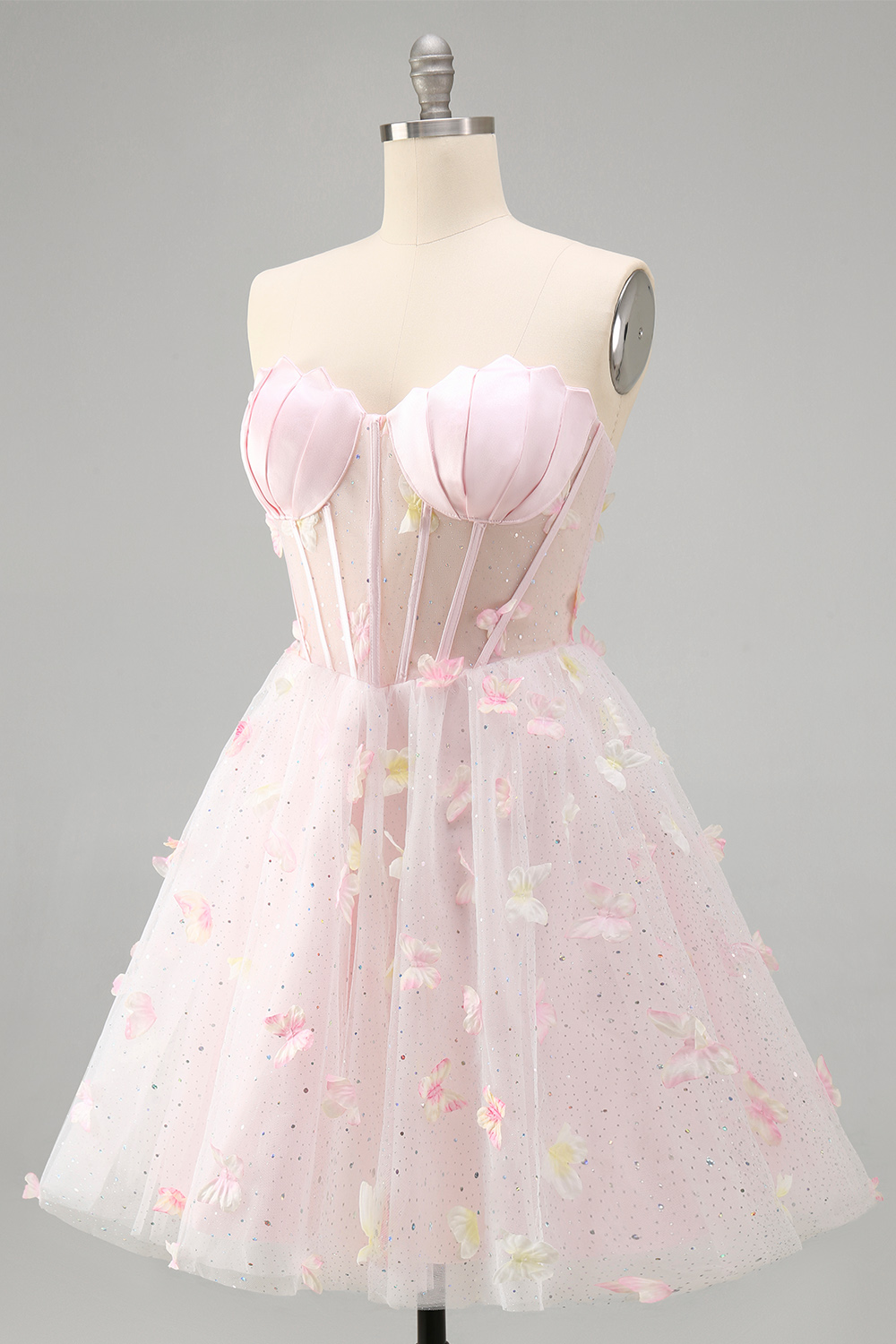 Sparkly Sky Blue Corset Short A-Line Homecoming Dress with 3D Butterflies