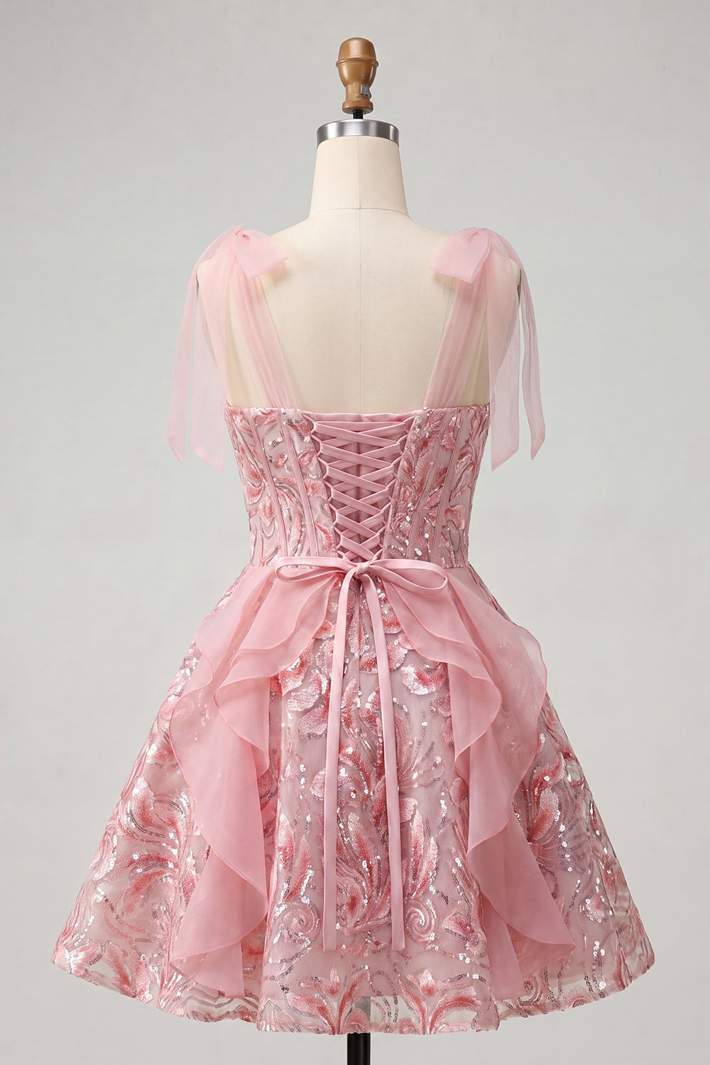 Sparkly Light Purple Corset Ruffled Sequin Short Homecoming Dress with Bows
