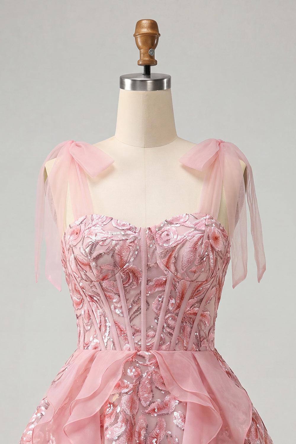 Sparkly Light Purple Corset Ruffled Sequin Short Homecoming Dress with Bows