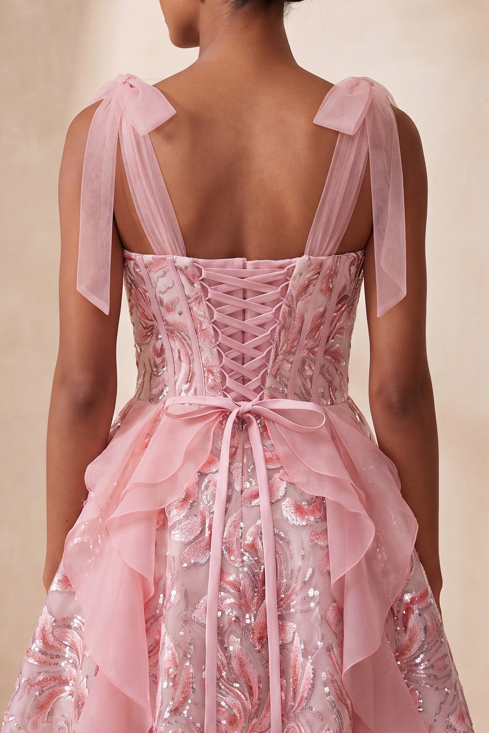 Sparkly Light Purple Corset Ruffled Sequin Short Homecoming Dress with Bows
