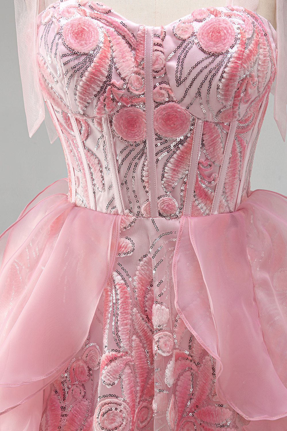 Sparkly Light Purple Corset Ruffled Sequin Short Homecoming Dress with Bows