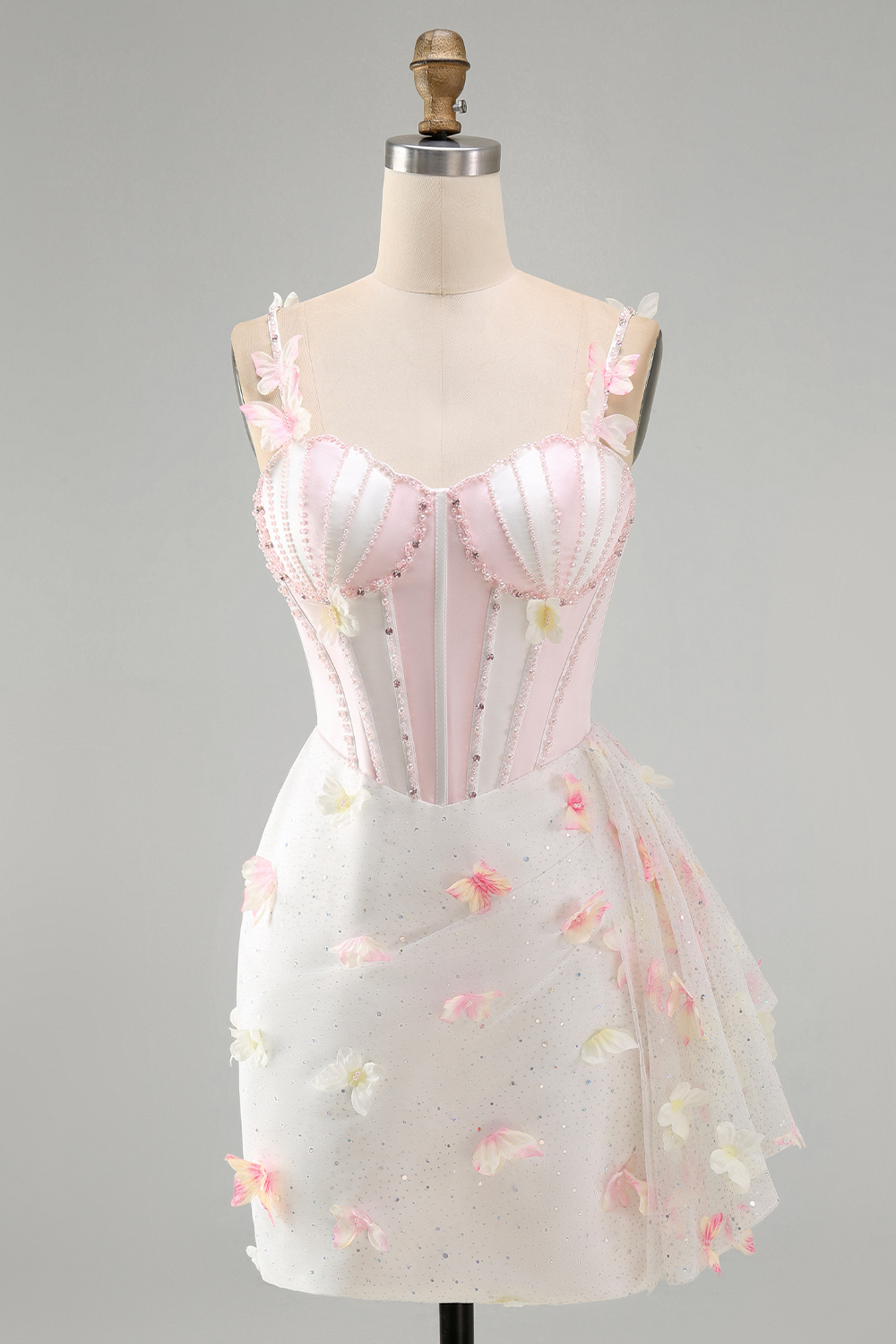 Sparkly Sky Blue Corset Beaded Short Homecoming Dress with Appliques